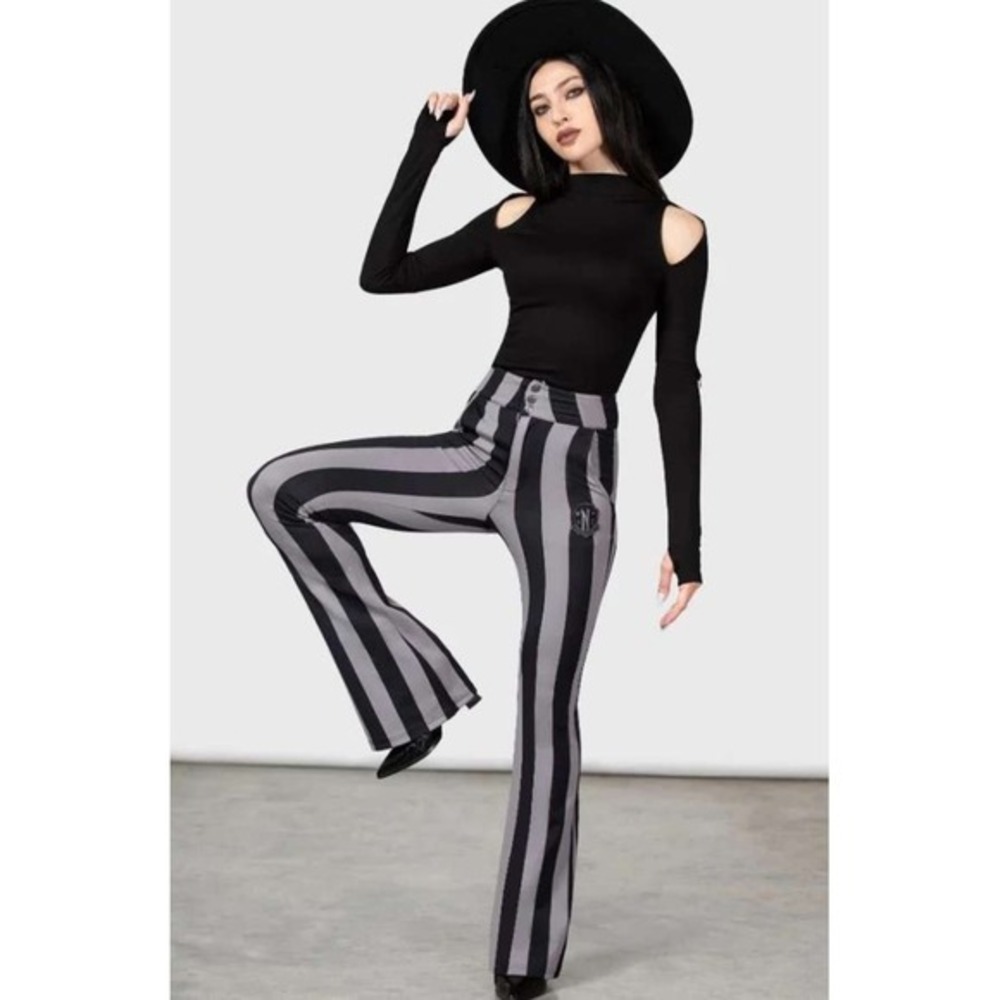 Killstar nightshades and ravens striped bootcut trousers XL